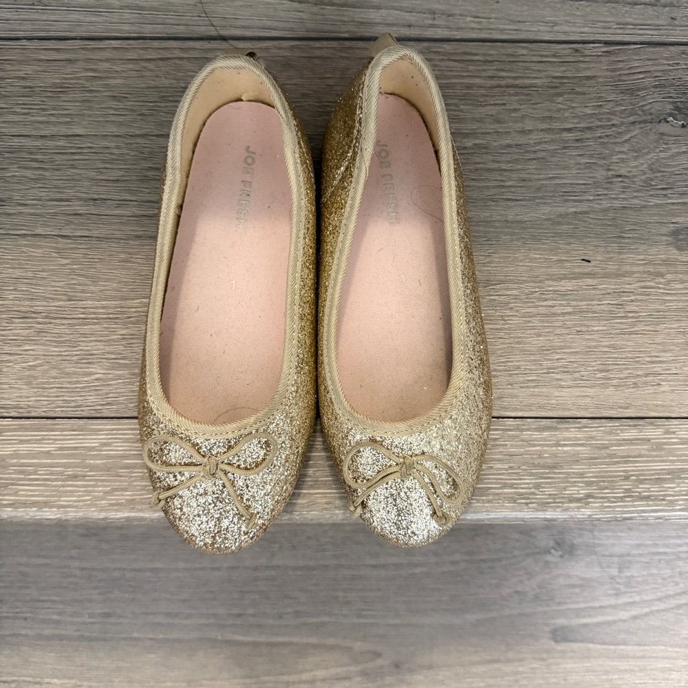 👠 EEUC GIRLS SIZE 1 - GOLD GLITTER SPARKLE SHOES